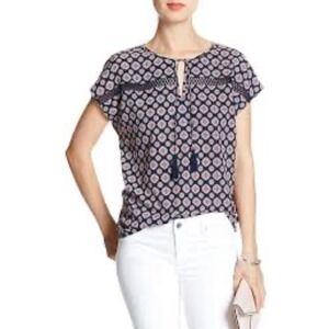Banana Republic Factory printed short sleeve top split neck tassel embroidery
